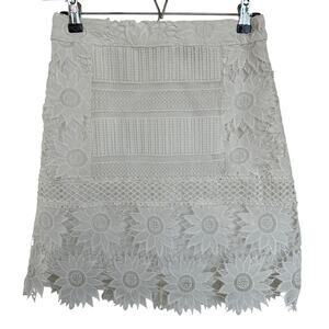 Topshop White Lace Crochet Floral Mini Skirt Boho Festival Size 6Tall EUC